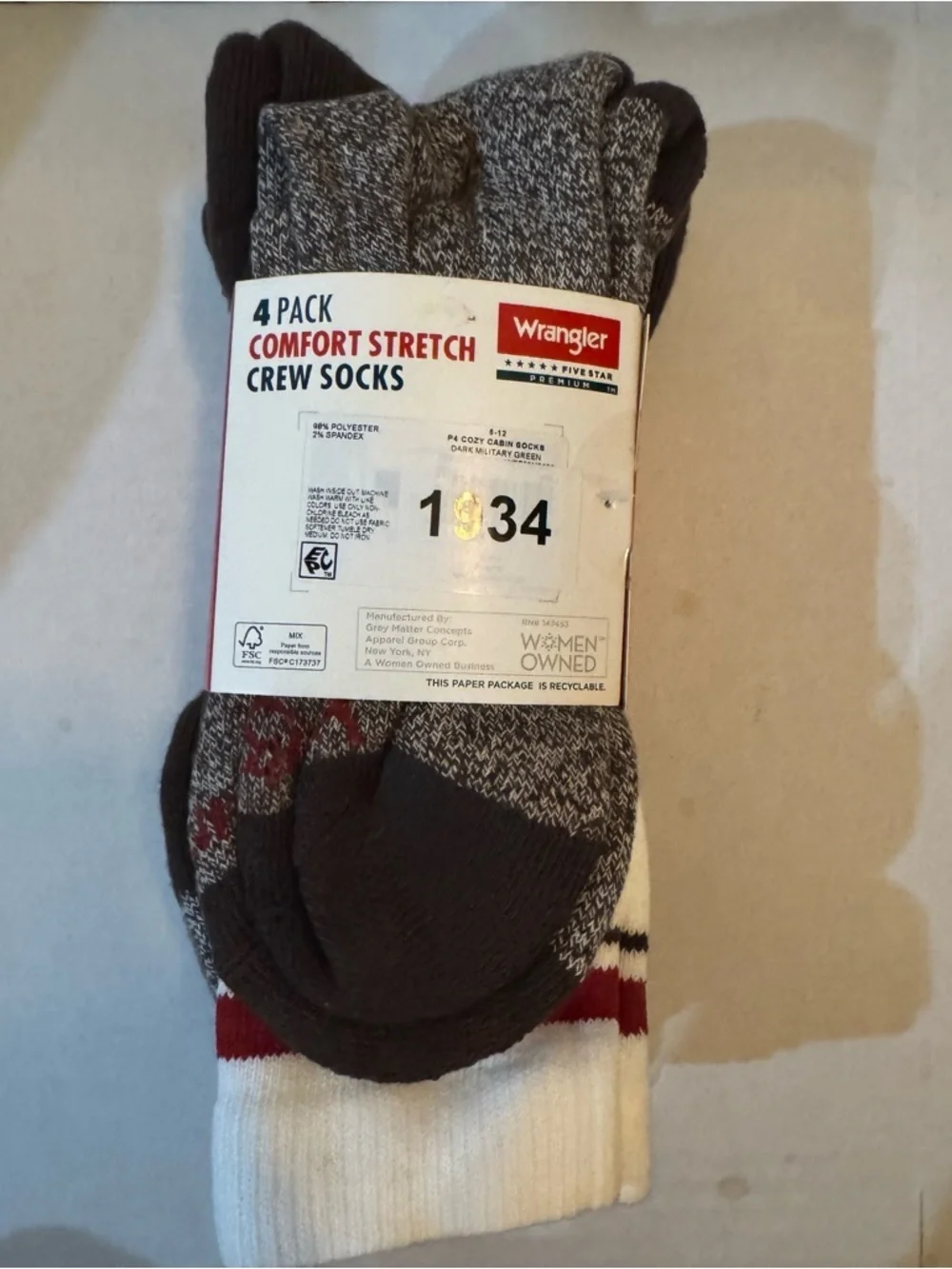 Wrangler Men's Cozy Cabin Socks ,4 Pack Shoe Size 6-12